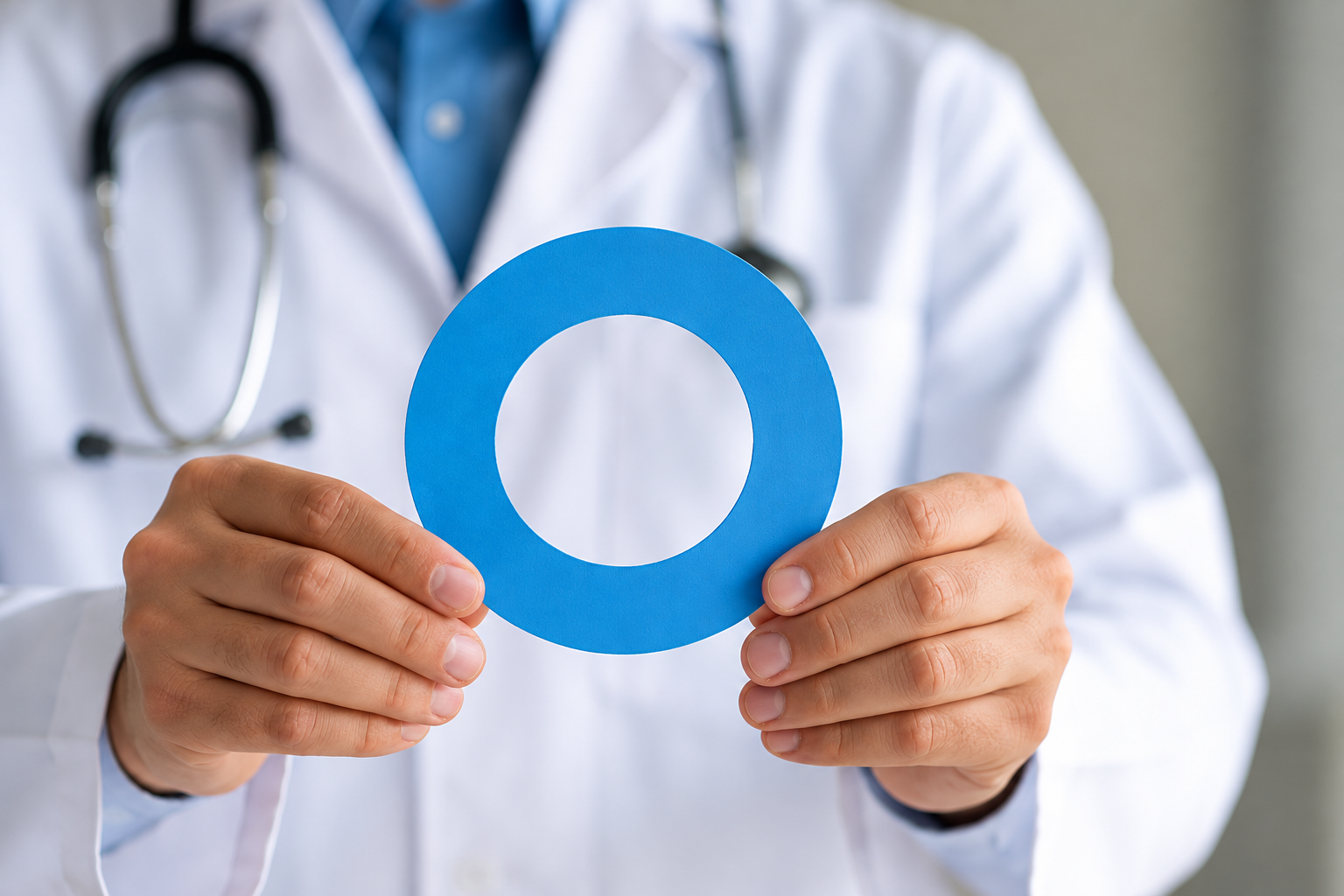 Doctor holding the blue diabetes awareness circle